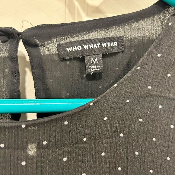 Who What Wear Black and White Polka Dot Balloon Sleeve Size Medium - Picture 4 of 6